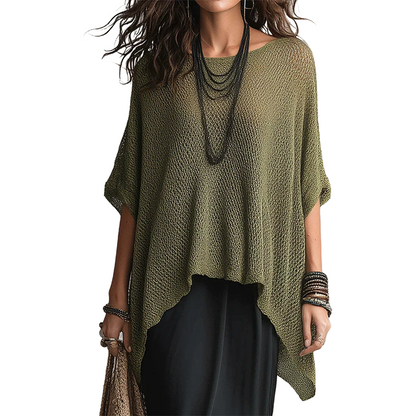 Top in maglia da donna con maniche a pipistrello traforate