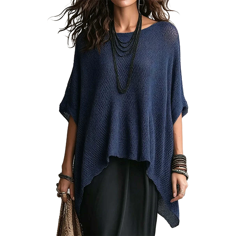 Top in maglia da donna con maniche a pipistrello traforate