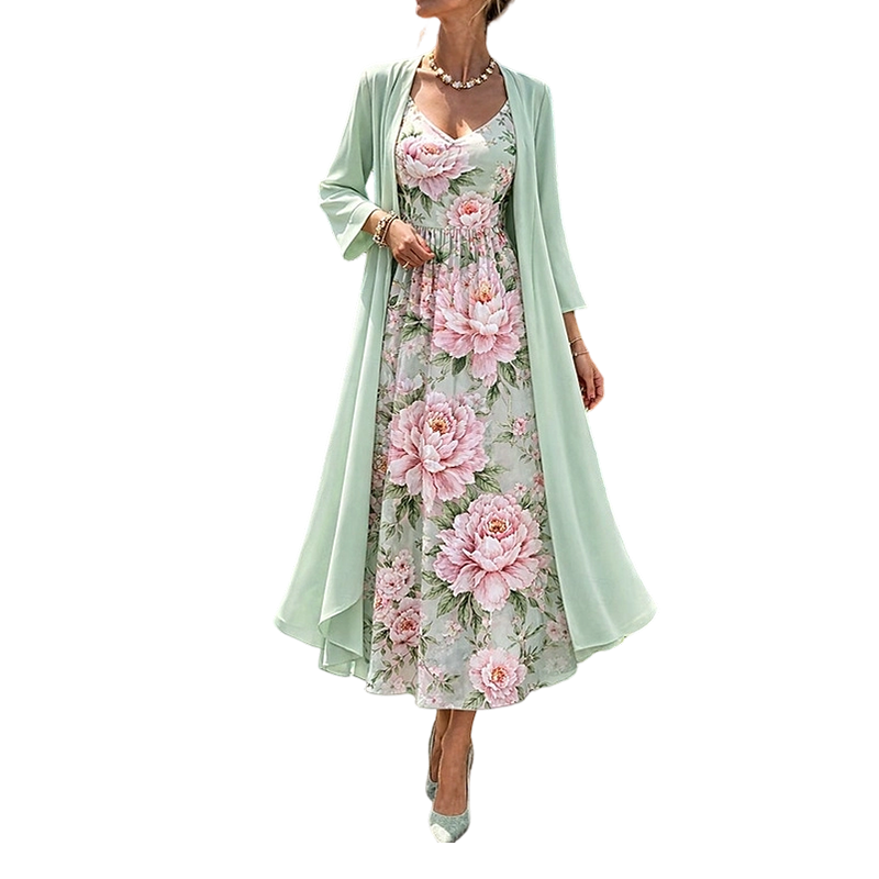✨🌸 Conjunto vestido floral elegante 2 peças leve e sofisticado para verão