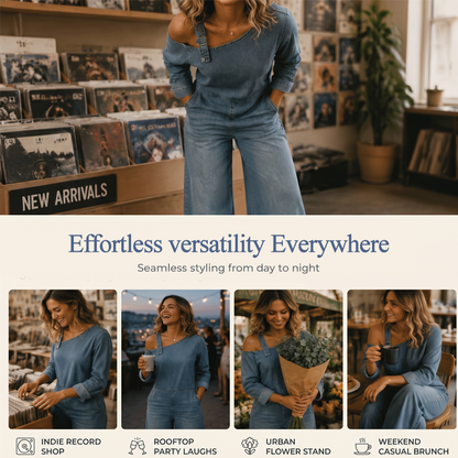 Women's Asymmetric Off-Shoulder Denim Jumpsuit