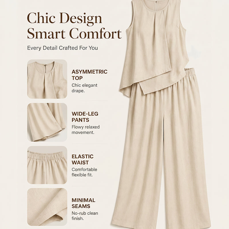 👗✨Set da donna composto da top asimmetrico e pantaloni a gamba larga – Uno stile chic e disinvolto con pantaloni a gamba larga🔥