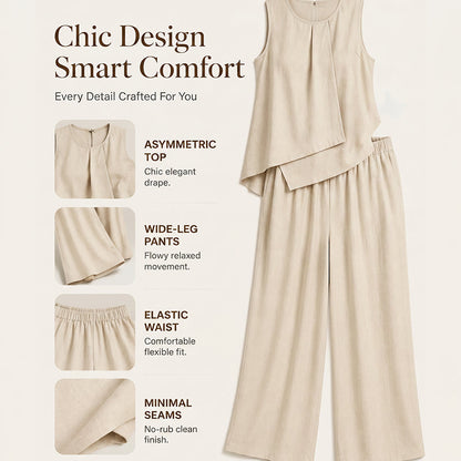 👗✨Set da donna composto da top asimmetrico e pantaloni a gamba larga – Uno stile chic e disinvolto con pantaloni a gamba larga🔥