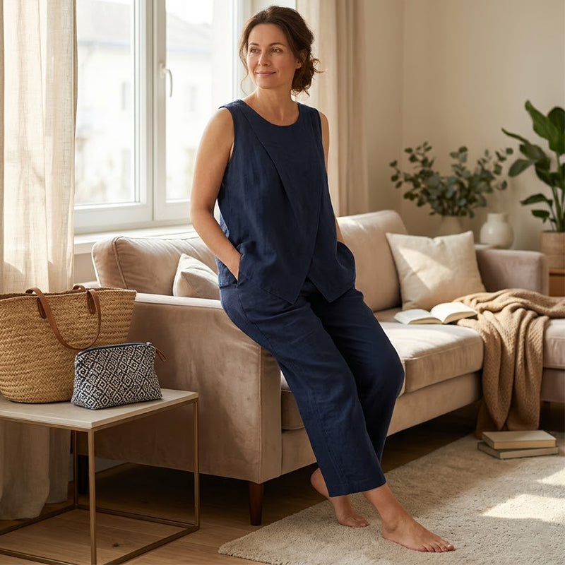 👗✨Set da donna composto da top asimmetrico e pantaloni a gamba larga – Uno stile chic e disinvolto con pantaloni a gamba larga🔥