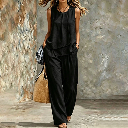 👗✨Set da donna composto da top asimmetrico e pantaloni a gamba larga – Uno stile chic e disinvolto con pantaloni a gamba larga🔥