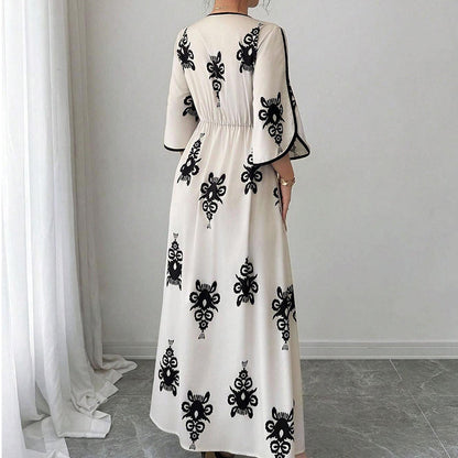 Maxi Vestito Elegante da Donna con Scollo a V e Stampa