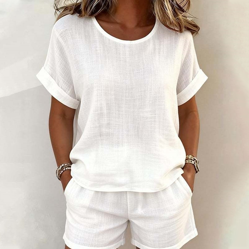 🌸 Conjunto Feminino 2 Peças – Blusa de Manga Curta + Shorts Confortável