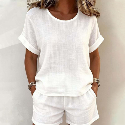 🌸 Conjunto Feminino 2 Peças – Blusa de Manga Curta + Shorts Confortável
