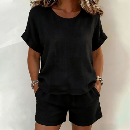 🌸 Conjunto Feminino 2 Peças – Blusa de Manga Curta + Shorts Confortável