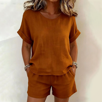 🌸 Conjunto Feminino 2 Peças – Blusa de Manga Curta + Shorts Confortável