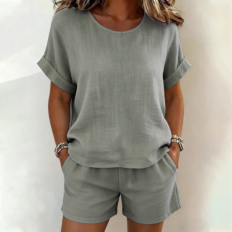 🌸 Conjunto Feminino 2 Peças – Blusa de Manga Curta + Shorts Confortável