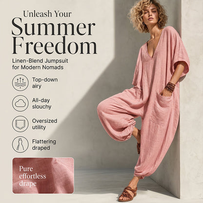 🌞 Macacão Feminino de Verão com Decote em V – Leve, Solto e Elegante para o Dia a Dia