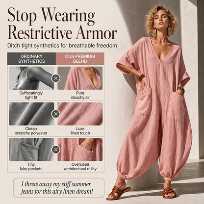 🌞 Macacão Feminino de Verão com Decote em V – Leve, Solto e Elegante para o Dia a Dia