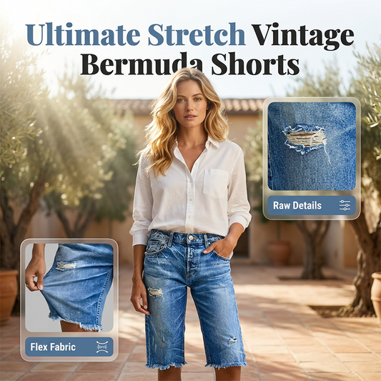 👖50% DE DESCONTO POR TEMPO LIMITADO! ✨ Bermudas femininas casuais de jeans desgastado – elasticidade em 4 direções, bainha crua, estilo vintage 🌿