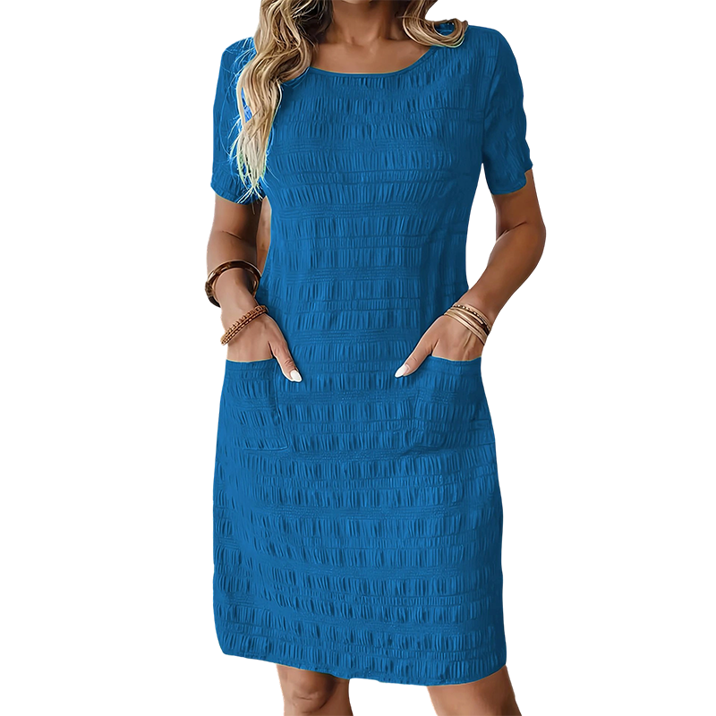 ⌛Oferta por tempo limitado — Vestido feminino com gola redonda, textura e comprimento na altura do joelho