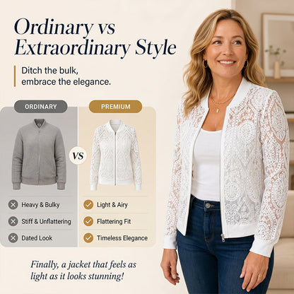 ⌛Oferta por tempo limitado – Jaqueta estilo aviador elegante em renda com motivos florais para mulheres
