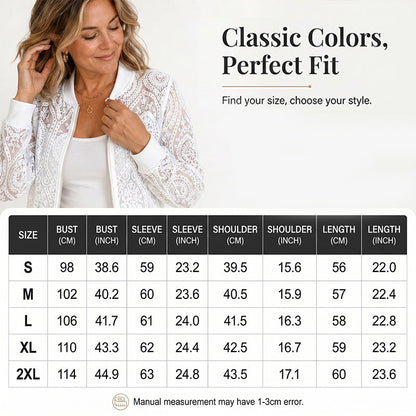 ⌛Oferta por tempo limitado – Jaqueta estilo aviador elegante em renda com motivos florais para mulheres