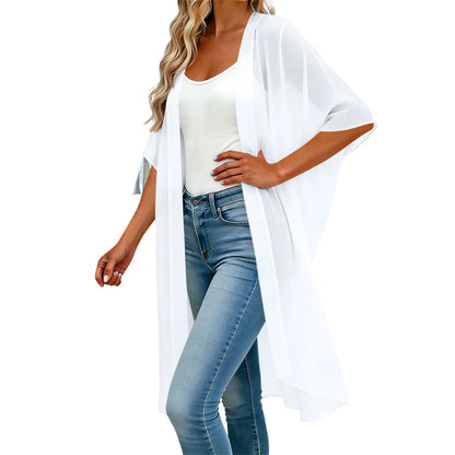 Vestido de praia largo para mulher, de cor lisa, com decote quadrado e laço em forma de borboleta