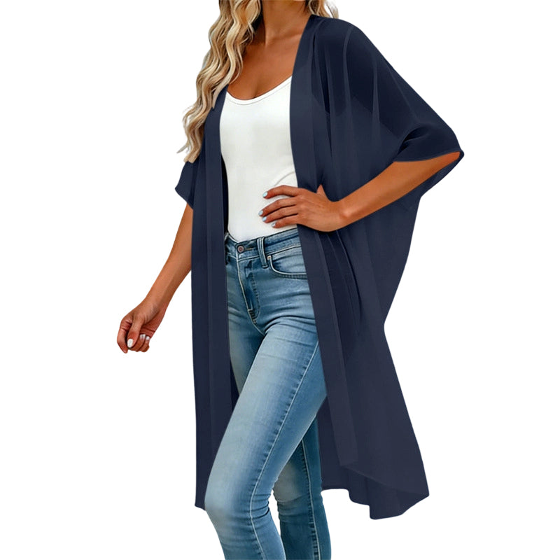 Vestido de praia largo para mulher, de cor lisa, com decote quadrado e laço em forma de borboleta