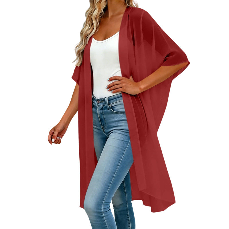 Vestido de praia largo para mulher, de cor lisa, com decote quadrado e laço em forma de borboleta