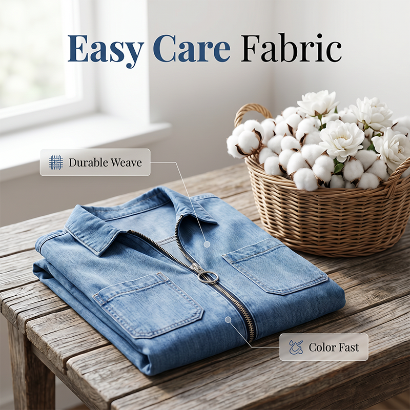 Vestido casual feminino de jeans, com lapela larga, manga curta, zíper e bolsos