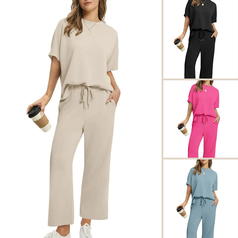 Conjunto de blusa e calça casual e confortável para mulheres