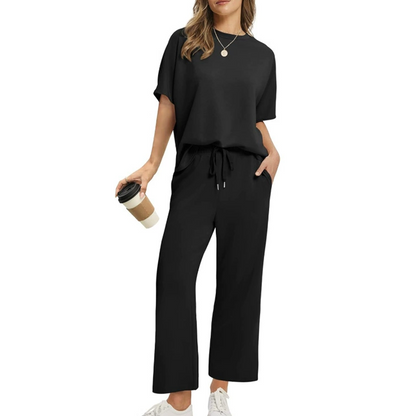 Conjunto de blusa e calça casual e confortável para mulheres