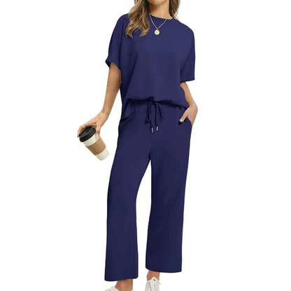 Conjunto de blusa e calça casual e confortável para mulheres
