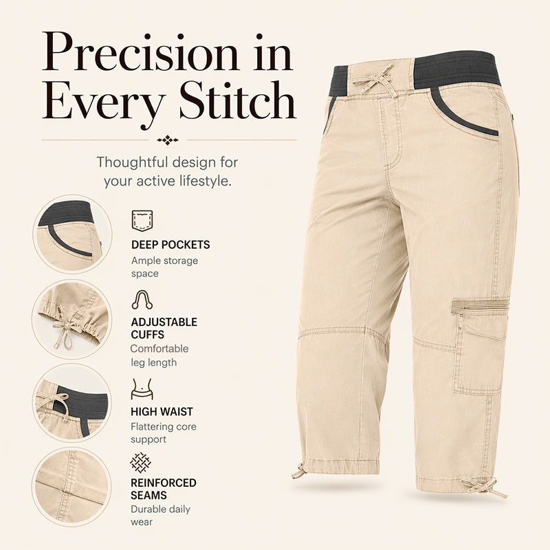 Calça capri cargo feminina de cintura alta