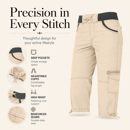 Calça capri cargo feminina de cintura alta