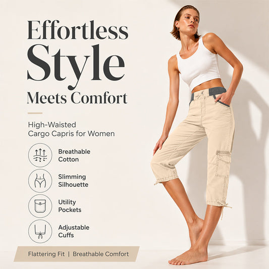 Calça capri cargo feminina de cintura alta