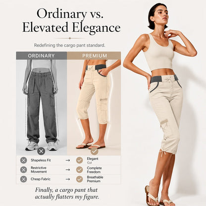 Calça capri cargo feminina de cintura alta