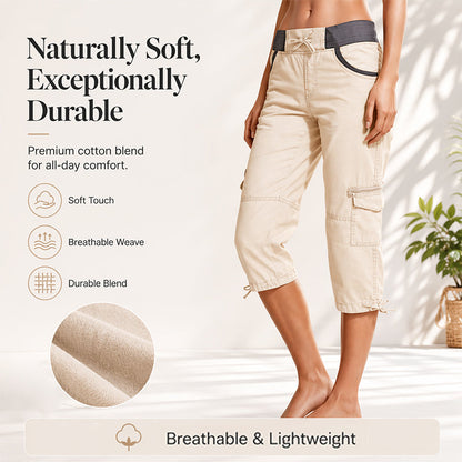 Calça capri cargo feminina de cintura alta