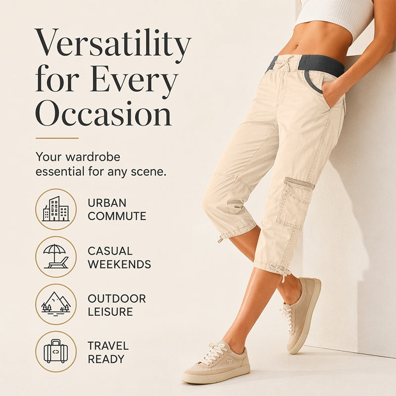 Calça capri cargo feminina de cintura alta