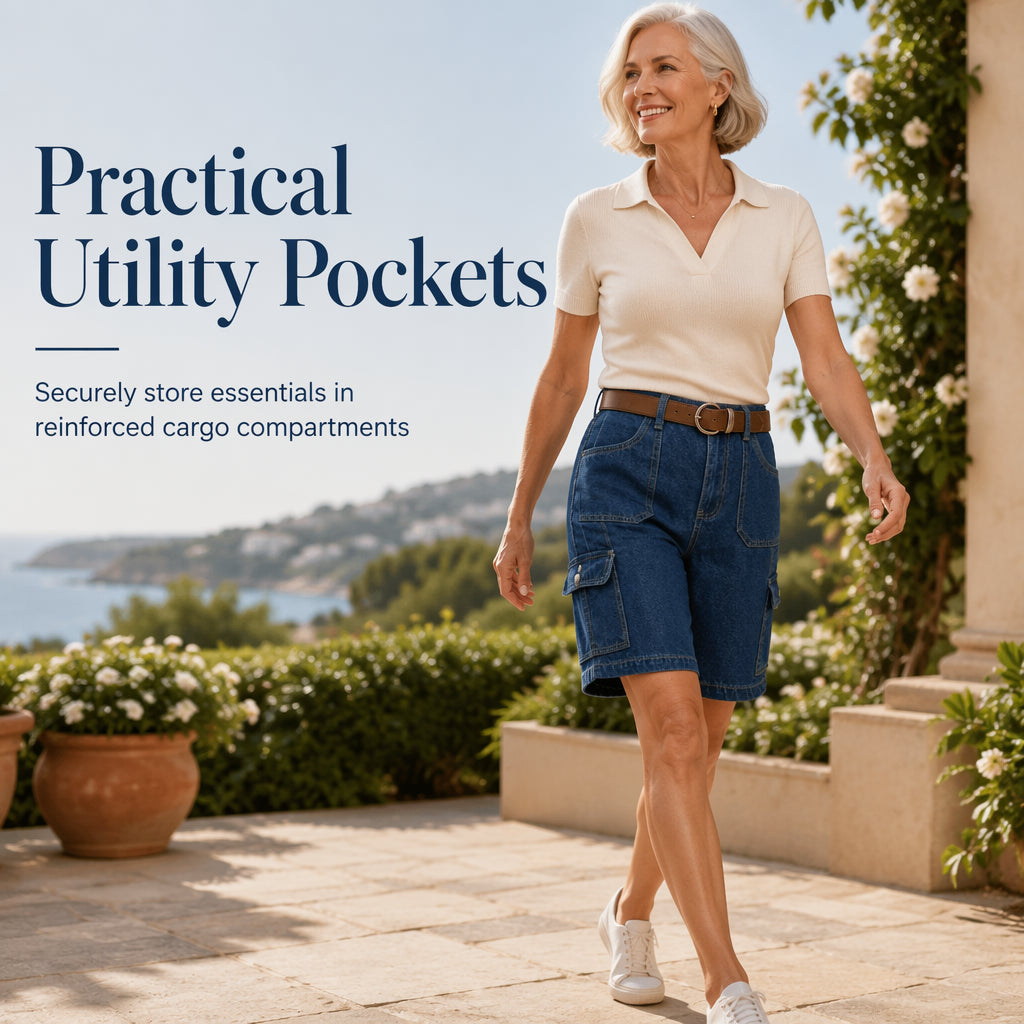 Shorts cargo femininos de jeans com corte folgado