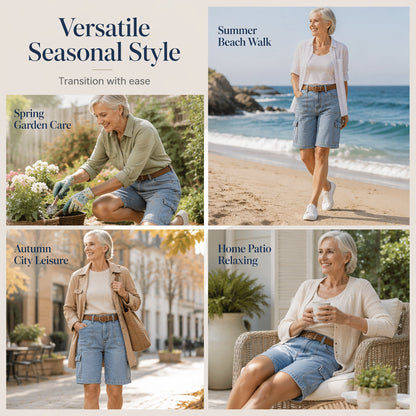 Shorts cargo femininos de jeans com corte folgado