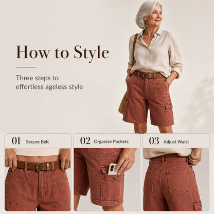 Shorts cargo femininos de jeans com corte folgado