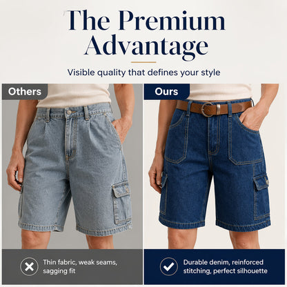 Shorts cargo femininos de jeans com corte folgado
