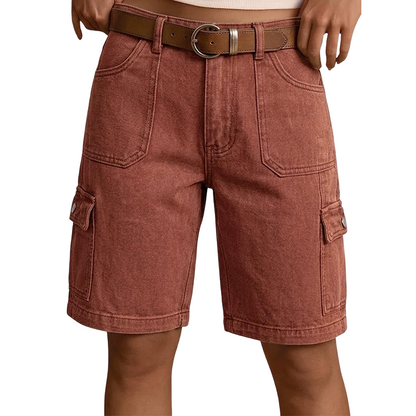 Shorts cargo femininos de jeans com corte folgado