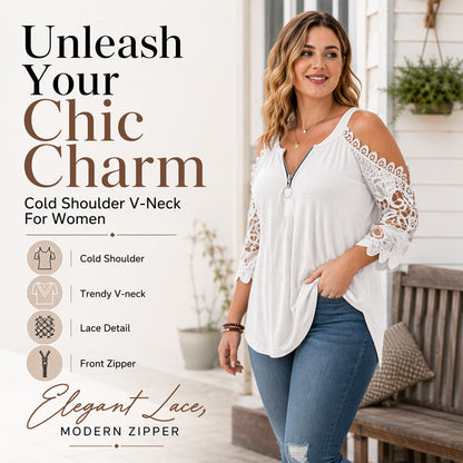 Imperdível🔥 Blusa de renda com ombros à mostra e zíper – Detalhes ousados e tecido respirável para um estilo descontraído ✨