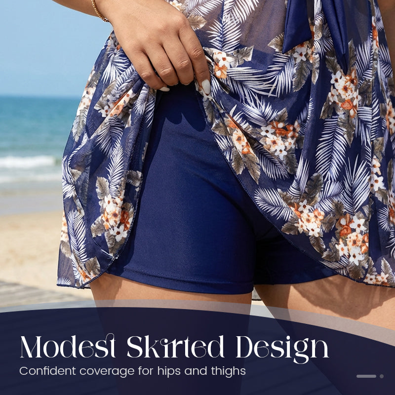 👙✨ Maiô Feminino 2 Peças com Saia – Controle abdominal, conforto plus size e elegância para praia e piscina