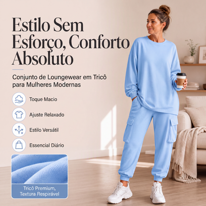 Conjunto de blusa gola careta casual e calça cargo para mulheres