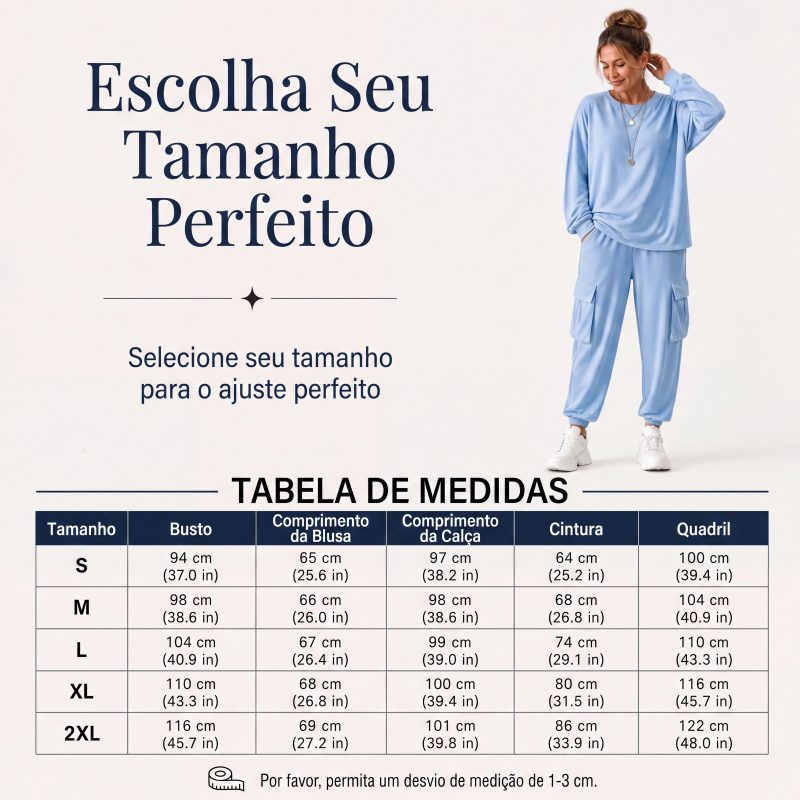 Conjunto de blusa gola careta casual e calça cargo para mulheres