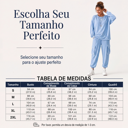 Conjunto de blusa gola careta casual e calça cargo para mulheres