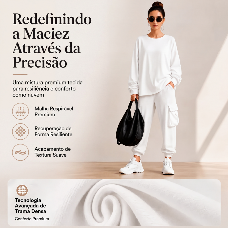 Conjunto de blusa gola careta casual e calça cargo para mulheres