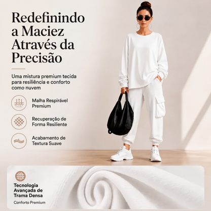 Conjunto de blusa gola careta casual e calça cargo para mulheres