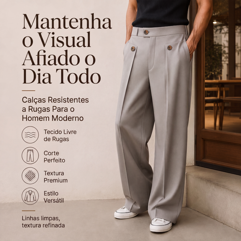 🔥👖 50% OFF! Calça Masculina de Perna Reta Resistente a Rugas – Elegante, Confortável e Versátil
