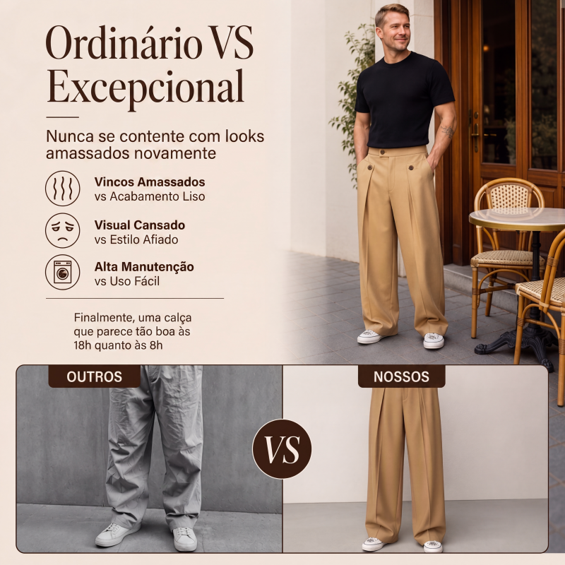 🔥👖 50% OFF! Calça Masculina de Perna Reta Resistente a Rugas – Elegante, Confortável e Versátil