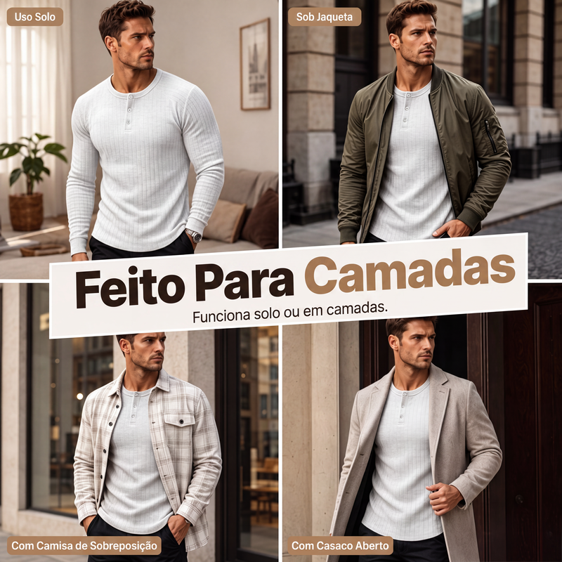👕 NÃO É SÓ MAIS UMA CAMISETA | Henley Masculina Canelada -50%