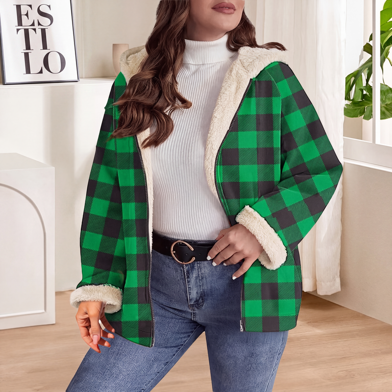 Jaqueta feminina com capuz e zíper, modelo espessado