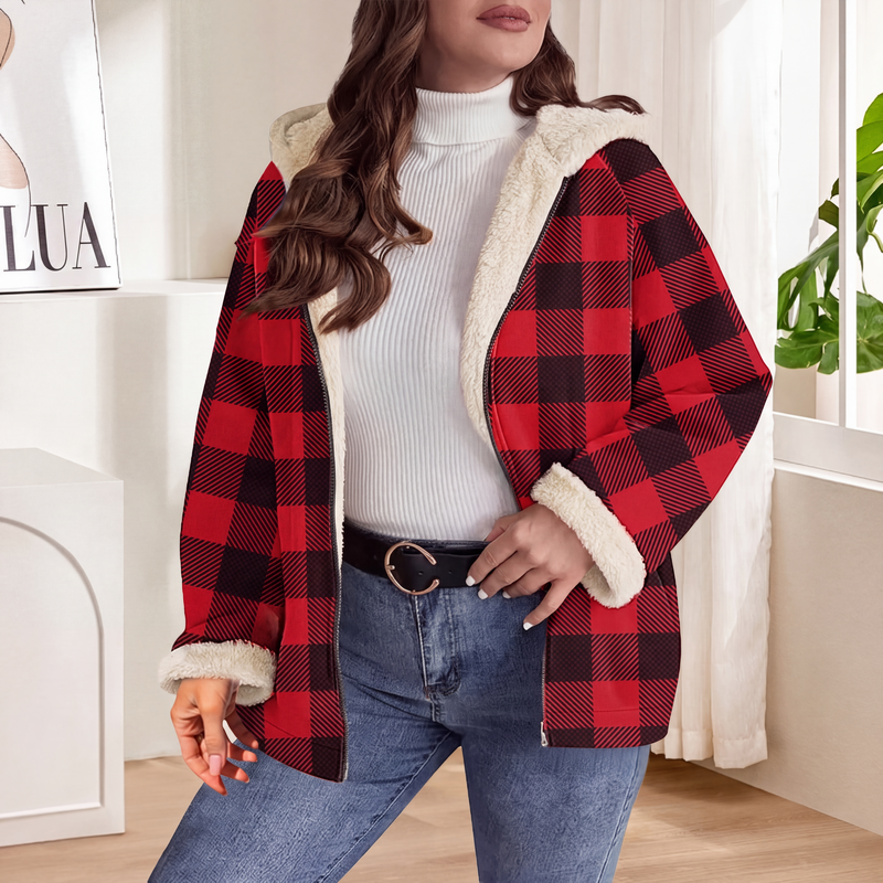 Jaqueta feminina com capuz e zíper, modelo espessado